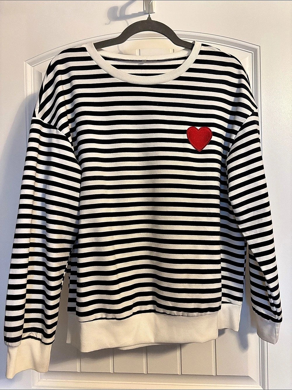 Striped Long Sleeve Top in Black & White Size Large